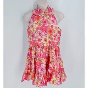 Alexia Admor Wildflowers Halter Dress Size 14 100% Cotton 70s BOHO Ruffle Hem